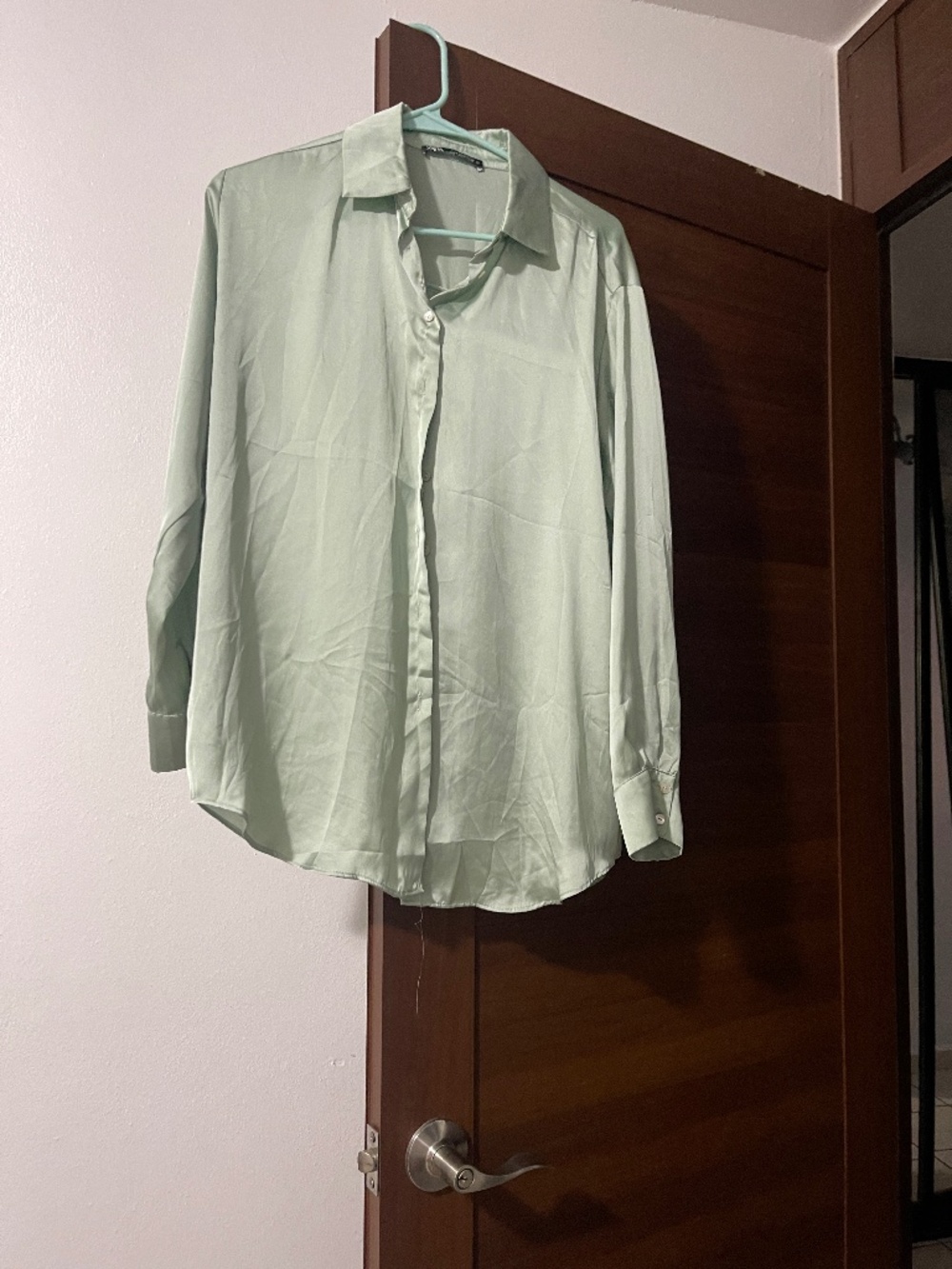 Zara Sage Green Satin Button Up